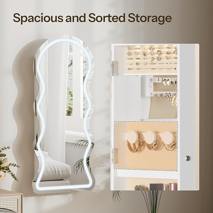 HOOBRO LED Mirror Jewelry Cabinet, Wall/Door Mounted Jewelry Organizer - Image 4