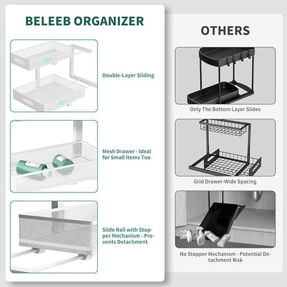 Under Sink Organizer, Extra-Wide Upgrade, 2 Pack 2 Tier Metal Slide Out Cabinet - Image 6