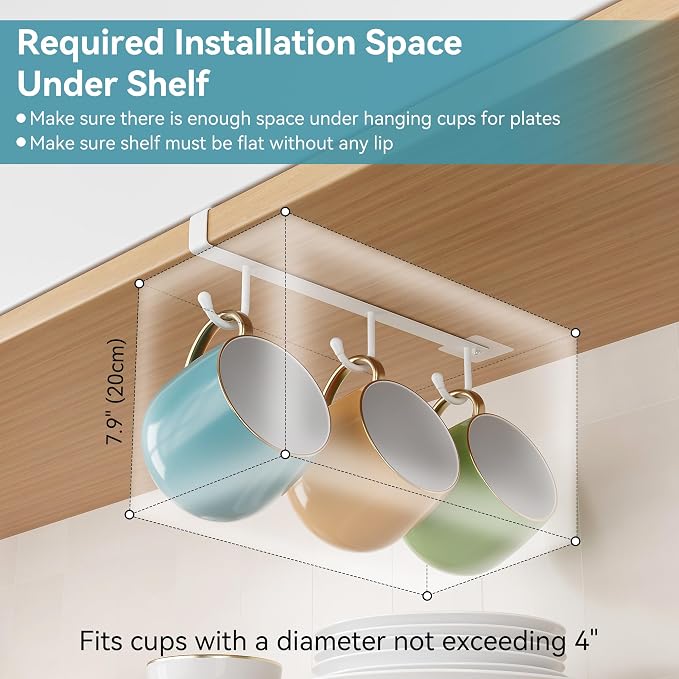 ECROCY Coffee Mug Holder Under Cabinet Only Fits Shelves up to 3/4" Thick - Image 4