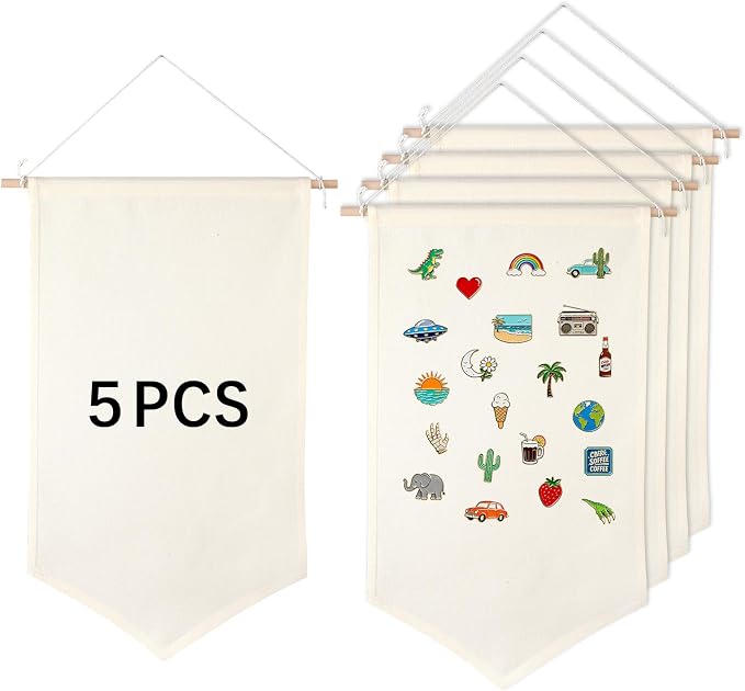 5 PCS Canvas Banners Wall Hanging Brooch Jewelry Storage Case Stand Enamel Pin by OKBA