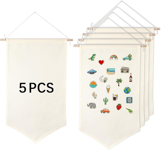 5 PCS Canvas Banners Wall Hanging Brooch Jewelry Storage Case Stand Enamel Pin by OKBA