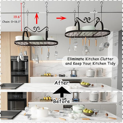Hanging Pot Rack Ceiling Mount, Oval Pot and Pan Storage Rack, Decorative - Image 5