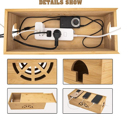 Cable Management Box, Cord Organizer Box, Bamboo Cable Organizer Box - Image 3