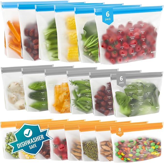 IDEATECH Reusable Bags Dishwasher Safe, BPA Free Reusable Gallon Freezer Bags by IDEATECH