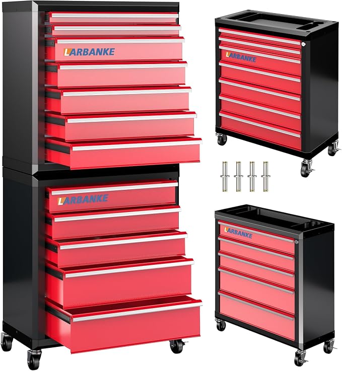 LARBANKE 12-Drawer Tool Chest Features 360° Swivel Castors and Locking by LARBANKE
