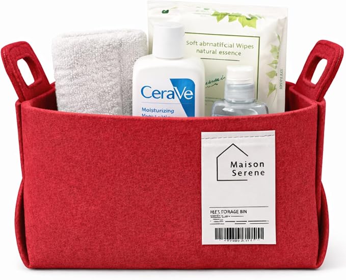 Collapsible Felt RED Storage Basket by Unknown