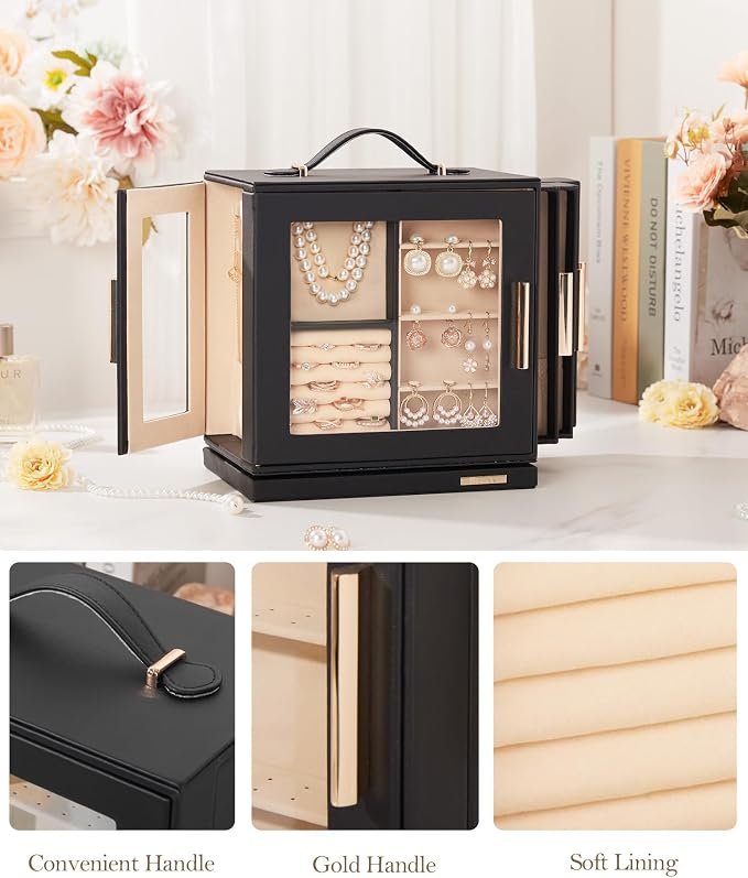 Homde Christmas Gifts Jewelry Box 360° Rotating, Necklace Earring Organizer - Image 5