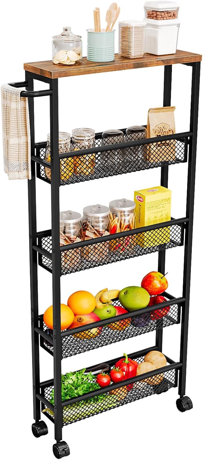AZERPIAN Slim Rolling Cart 5 Tier Narrow Storage Cart on Wheels by AZERPIAN