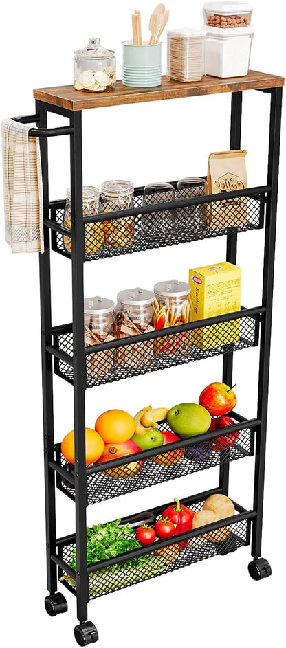 AZERPIAN Slim Rolling Cart 5 Tier Narrow Storage Cart on Wheels by AZERPIAN