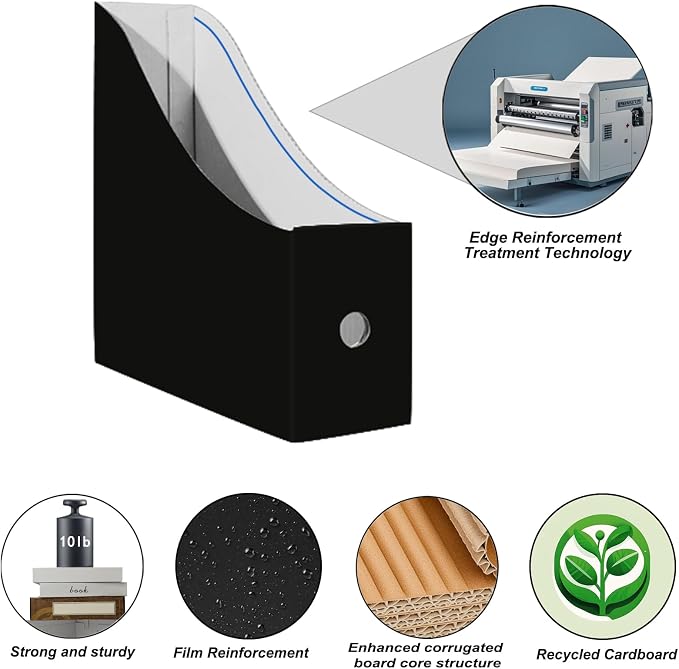 Limitliho 6 Pack Black Cardboard Magazine File Holder - Image 2