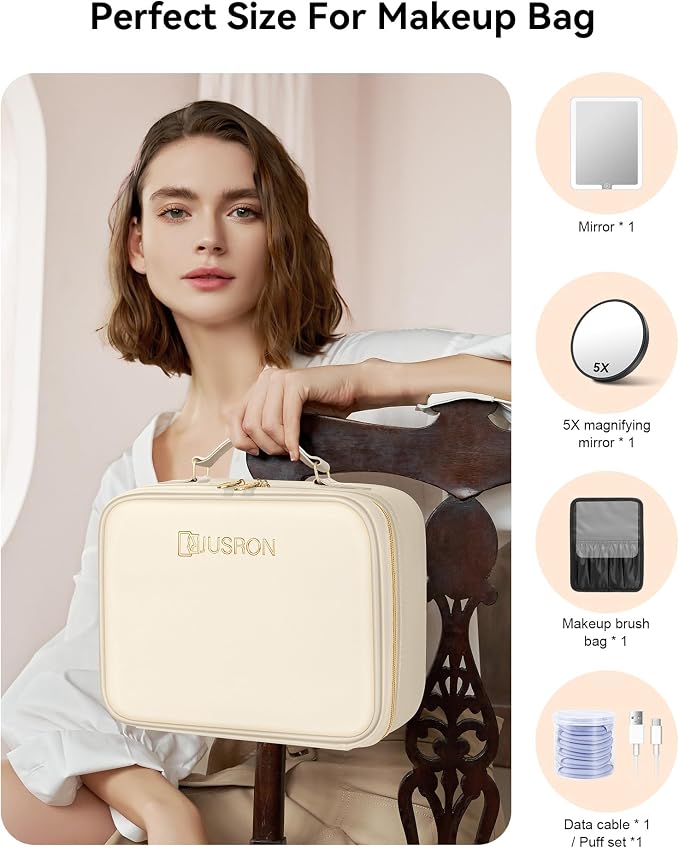 JUSRON Travel Makeup Bag With LED Mirror, Cosmetic Train Case with Light up - Image 5