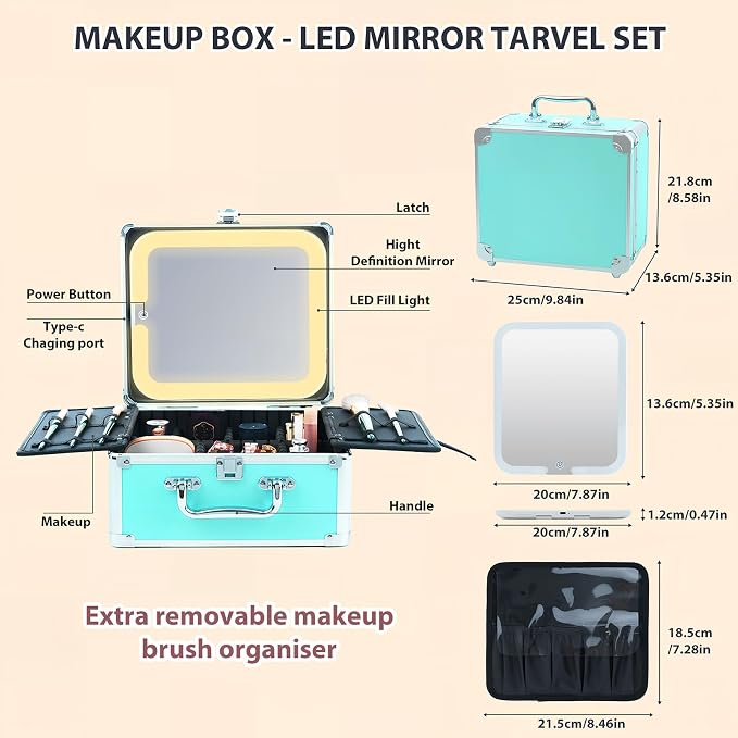 Makeup Organizer Box with Detachable Lighted Mirror, Travel Train Cosmetic Case - Image 3