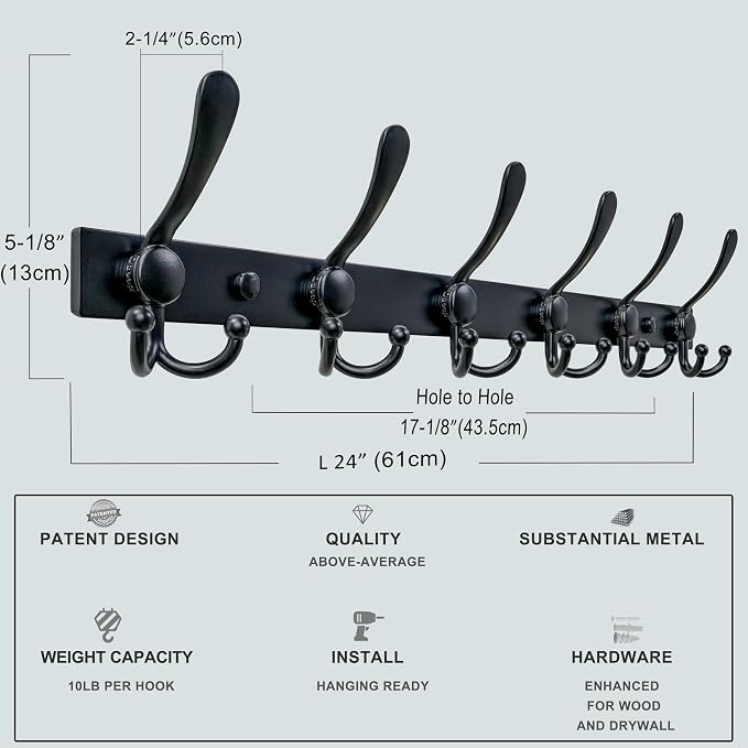 Dseap Coat Rack Wall Mount 2.0 Pro: 24” Long, 3X Tougher, Heavy Duty Stainless - Image 3