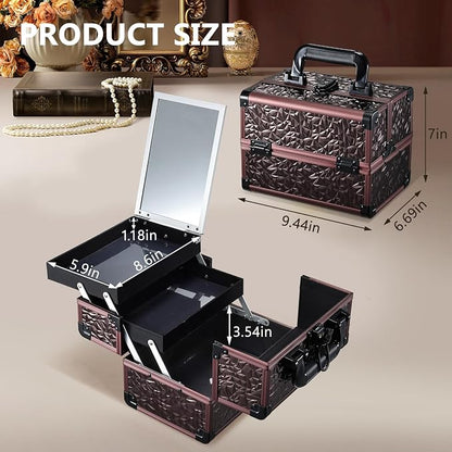 Joligrace Makeup Train Case Cosmetic Box Portable Makeup Case Organizer 2 Trays - Image 6