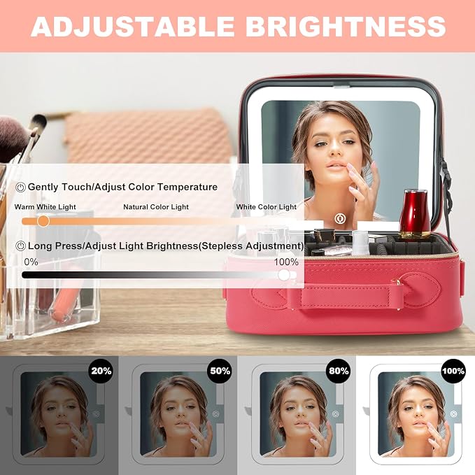 Mocado Travel Makeup Bag with LED Lighted Mirror, Travel Makeup Organizer - Image 4