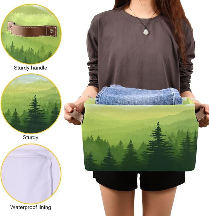 Green Forest Foggy Mountain Storage Bins Box Foldable Shelf Basket - Image 7