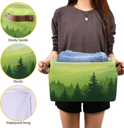 Green Forest Foggy Mountain Storage Bins Box Foldable Shelf Basket - Image 7