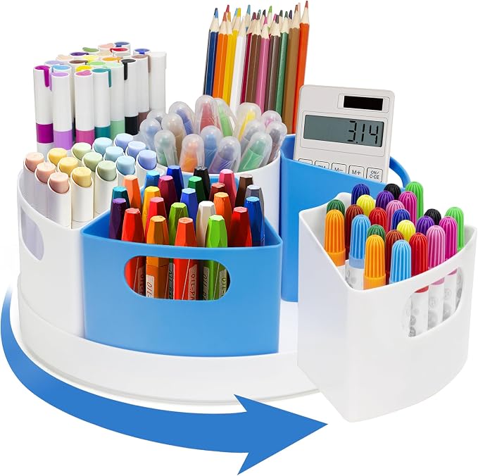 Rotating Art Supply Storage for Kids, Crayon & Marker Organizer and Pencil by ZERUIDM
