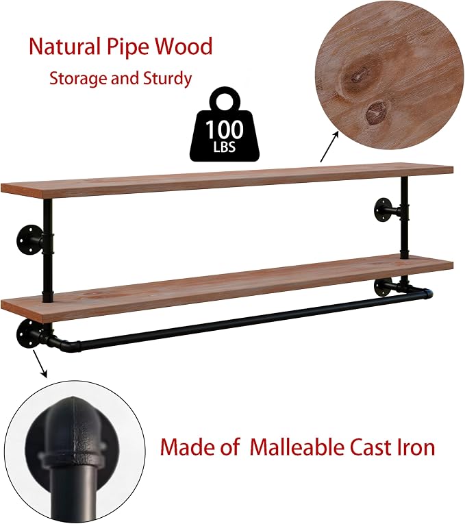 Clothes Rack 60in, 2-Tier Wall Mounted Garment Rack - Image 3