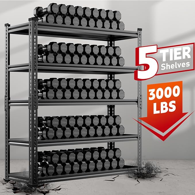 Heavy Duty Garage Shelving, 5-Tier Storage Rack 3000LBS Capacity 48" W x 72" H - Image 6