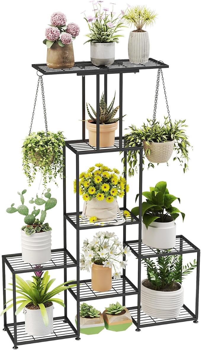 Plant Stand Indoor Outdoor, Metal 6 Tier Tall Hanging Plant Shelf by YUJCHMTZN
