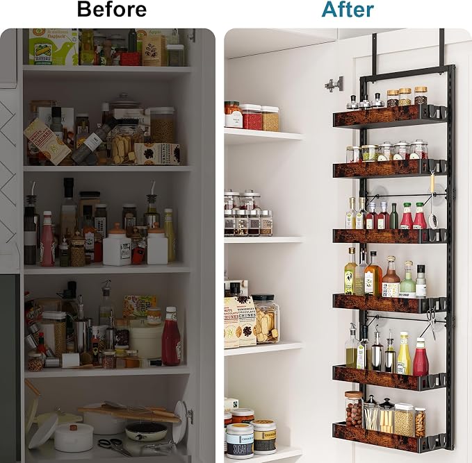 bukfen Over the Door Pantry Organizer, 6-Tier Adjustable Wooden Basket Kitchen - Image 6