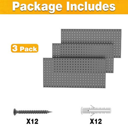 Pegboard Smith Metal Pegboard Panels 12" x 24", 3 Pack Black Wall Mounted Tool - Image 3