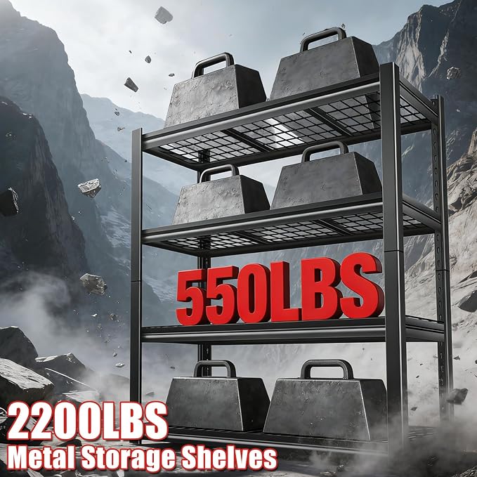 40W Garage Storage Shelves, 2200LBS Metal Storage Shelves, Adjustable Heavy - Image 4