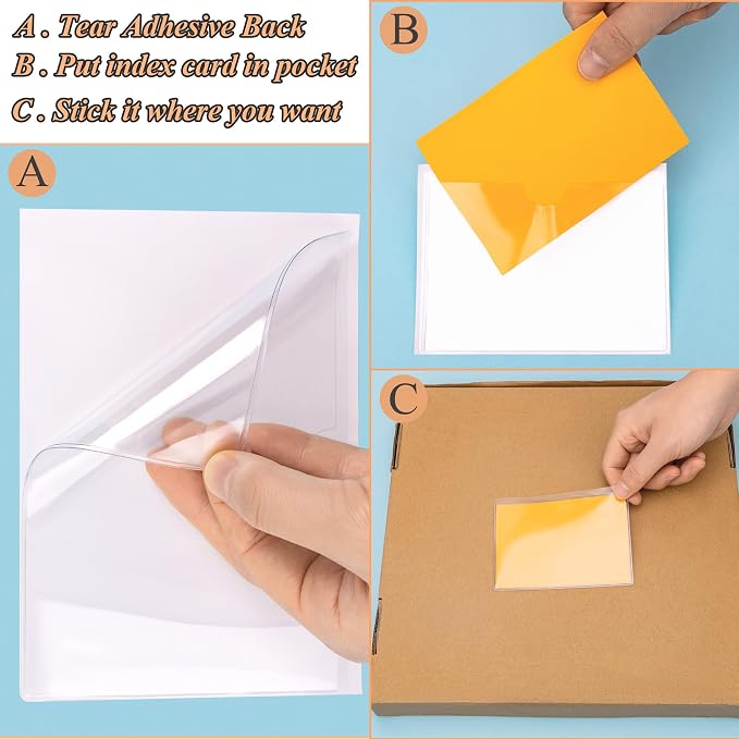 36 Pack 3.5" x 4.7" Self-Adhesive Label Holders Index Card Pockets - Image 3