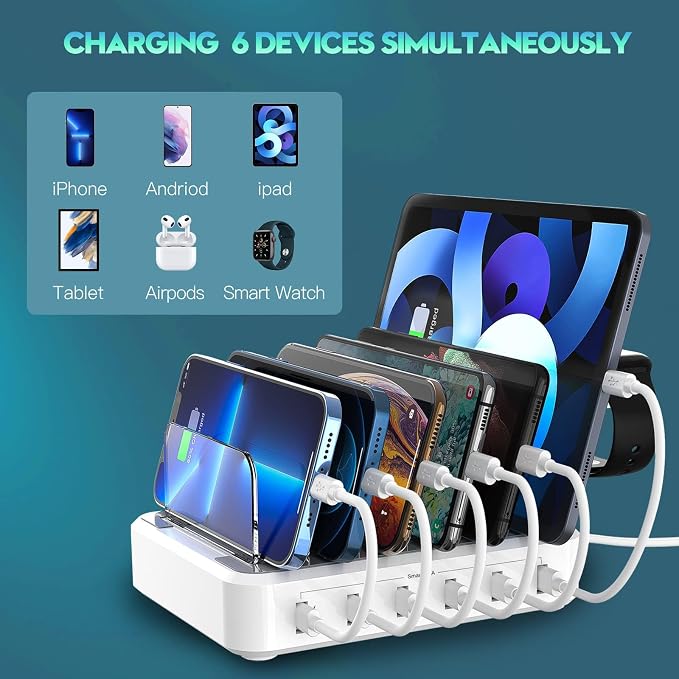 Charging Station for Multiple Devices, 60W 6 Port Charger Station - Image 4