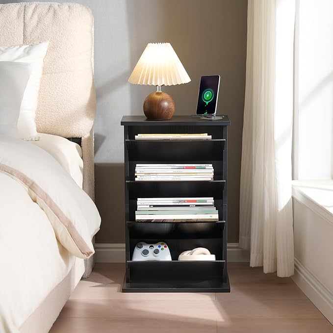 Narrow Side Table with Charging Station Slim End Table with Magazine Book - Image 5