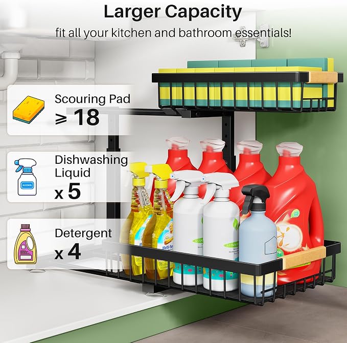 Under Sink Organizer, 2 Packs 2 Tier Under Sink Organizers and Storage - Image 3