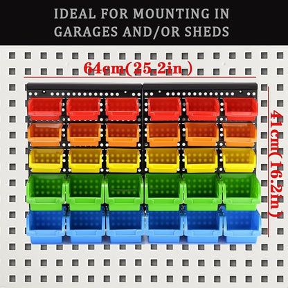 30-Bin Wall Mounted Storage Bins Kit, Tool Organizer Rack, Garage Hardware - Image 2