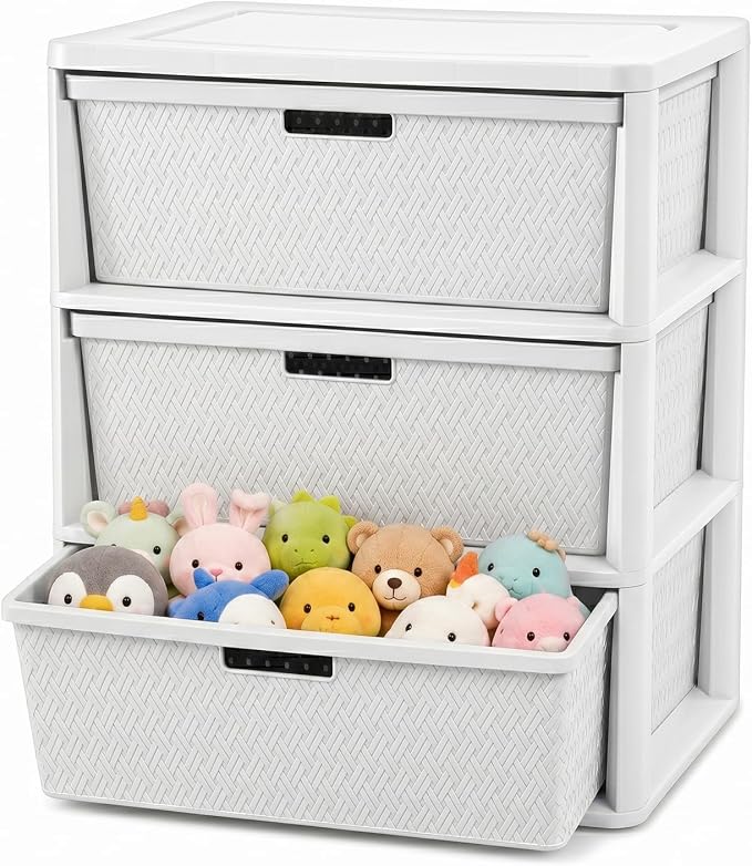 Wide 3-Drawer Plastic Storage Tower, Cross-Weave Floor Cabinet, tool-free by Unknown