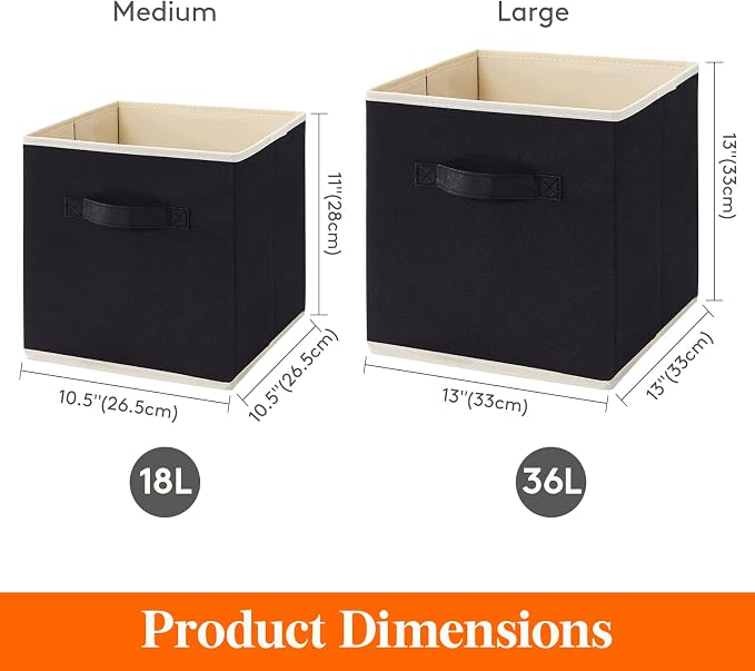 Lifewit Storage Cubes, 13 Inch Organizer Bins, 36L Black, 6 Packs | Foldable - Image 4
