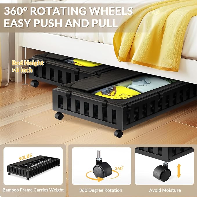 2 Pack Bamboo Under Bed Storage - Image 4