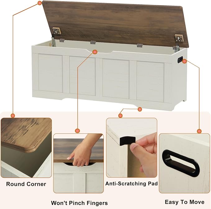 Timberer 47.2" Wooden Storage Chest, Extra Large Storage Trunk | Storage Bench - Image 6