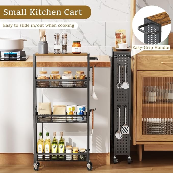 Utility Slim Storage Cart 4 Tier Small Rolling Kitchen Laundry Room - Image 5