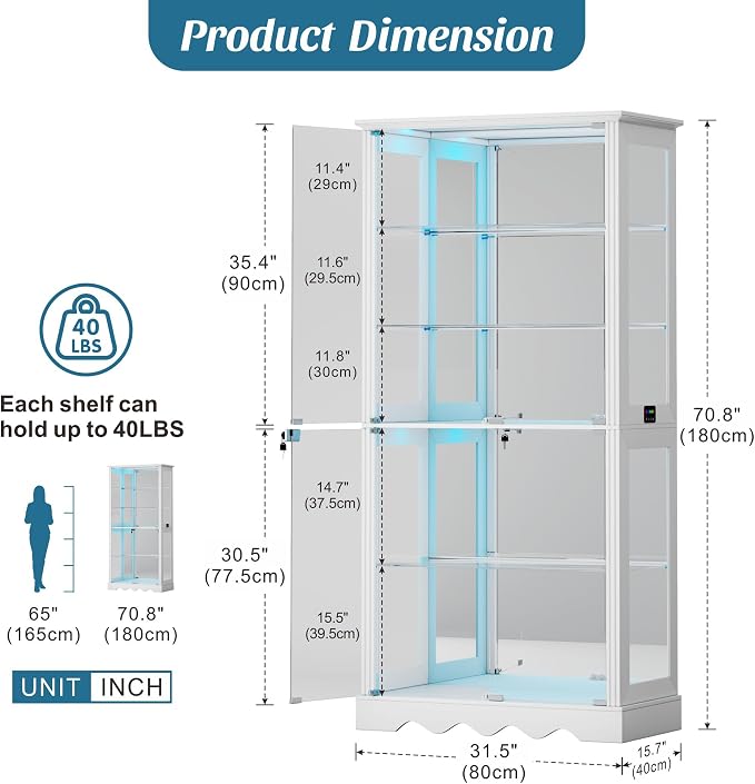 Glass Display Cabinet with RGB Light, 5-Tier Curio Cabinet - Image 2