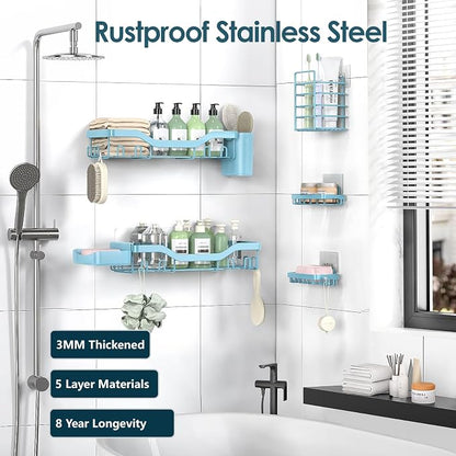 NESOMI Shower Caddy Adhesive Shower Organizer 7-Pack, Rustproof Stainless Steel - Image 5