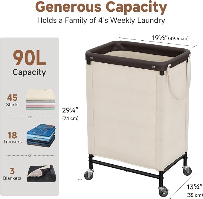 StorageWorks Laundry Hamper, 90L Rolling Laundry Sorter Cart - Image 2