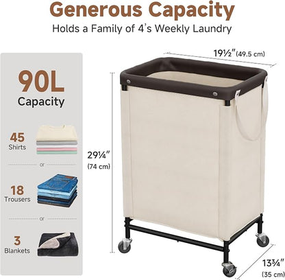 StorageWorks Laundry Hamper, 90L Rolling Laundry Sorter Cart - Image 2