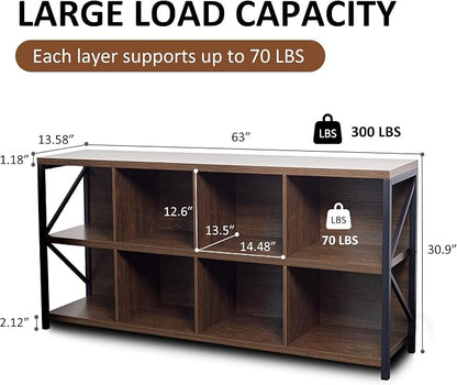 8 Cube Storage Organizer Bookshelf, Industrial Horizontal Bookcase, Accent - Image 2