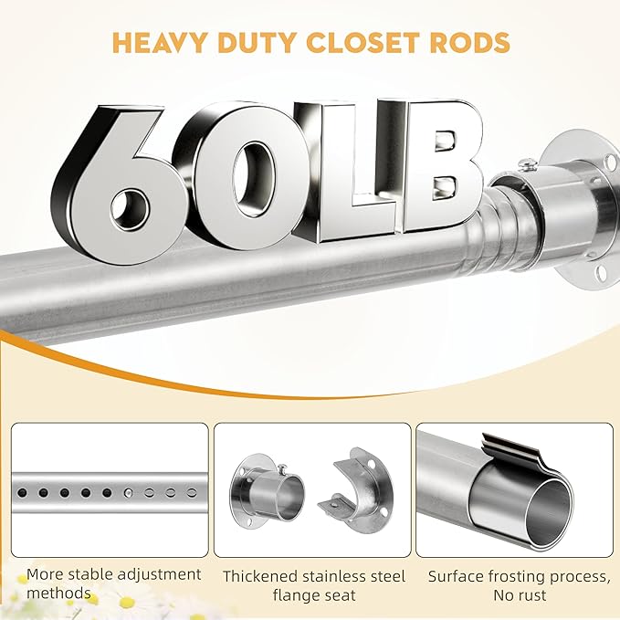 1.3 Inch Diameter Closet Rods for Hanging Clothes 17-64 Inch Adjustable - Image 4
