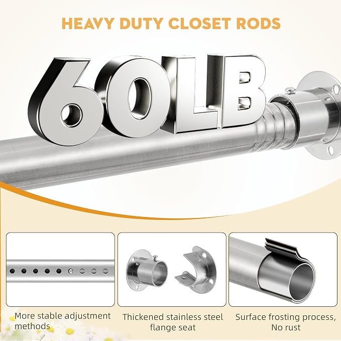 1.3 Inch Diameter Closet Rods for Hanging Clothes 17-75 Inch Adjustable - Image 4