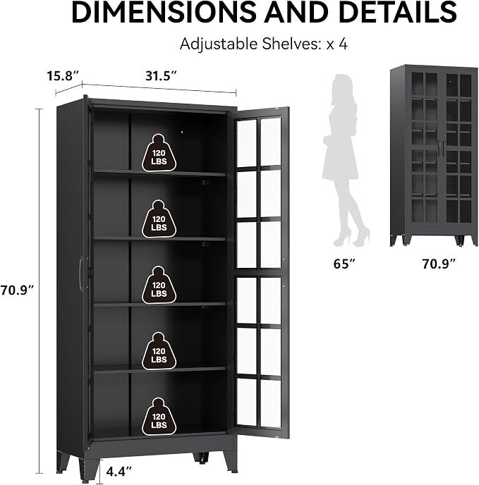 COFaR 71" Black Metal Pantry Cabinet - Image 2