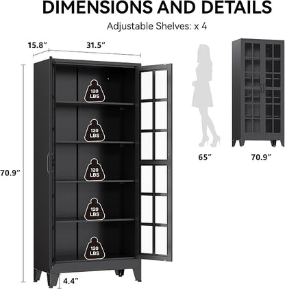 COFaR 71" Black Metal Pantry Cabinet - Image 2