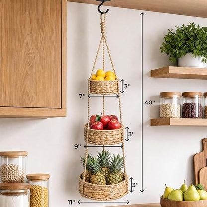 3 Tier Hanging Fruit Basket, Heavy-duty | Vegetable Storage Basket - Image 2