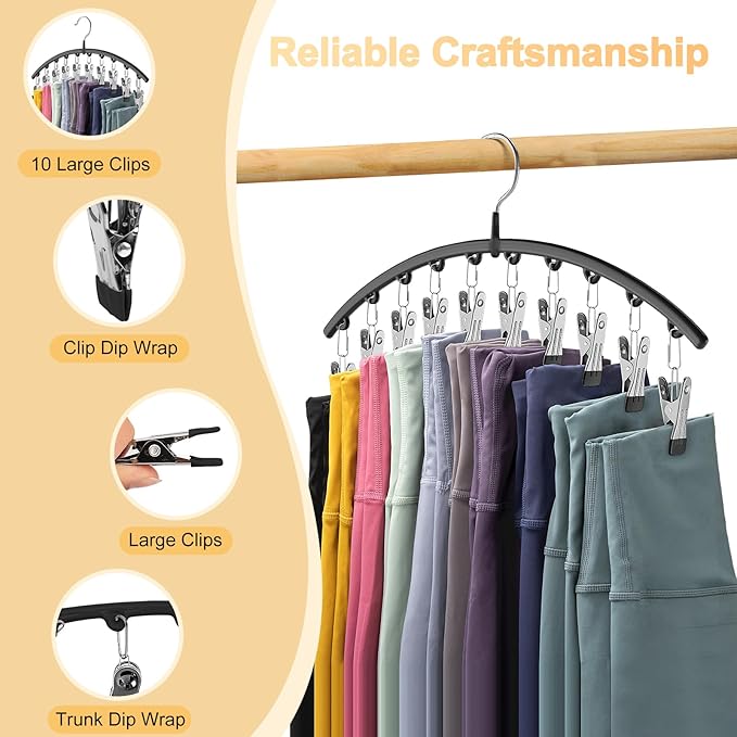 Legging Organizer for Closet, Metal Yoga Pants Hangers 1 Pack w/10 Clips Holds - Image 8