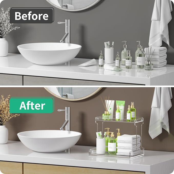 NPPLUS Bathroom Countertop Organizer, 2-Tier Clear Acrylic Counter Storage Shelf - Image 4
